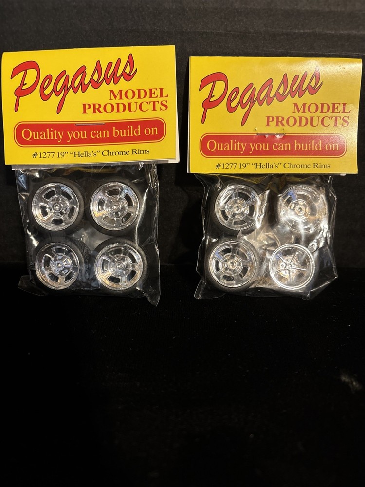 PEGASUS MODEL ACCESS. 1277 19” HELLA’S CHROME RIMS &TIRES-2 SETS NIB-1/25 SCALE