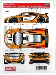 STUDIO27 1/24 MP4-12C Lapidus #62 BLANCPAIN 2012 for Fujimi DC972 Decal New F/S