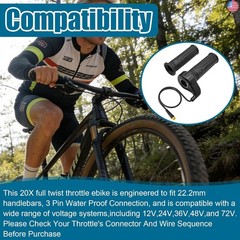 20X Full Twist Throttle Grip, 3 Pin Water Proof Connection Fits Ebike 12V-72V,