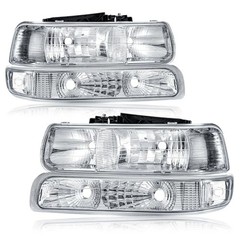 Headlights Assembly Compatible with 1999-2002 Chrome Housing + Clear Reflector