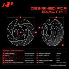 10.30 Inch (261.5Mm) Front Drilled and Slotted Disc Brake Rotors Compatible with