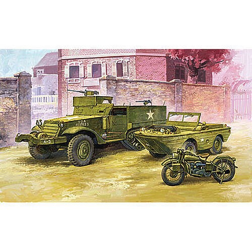 Academy M3 Half Track w/Amphibian – Plastic Model Military Vehicle Kit – 1/72