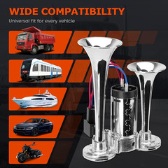 12V 600DB Upgraded Air Horn Dual Trumpets, Super Loud Train Electric Horn Kit wi