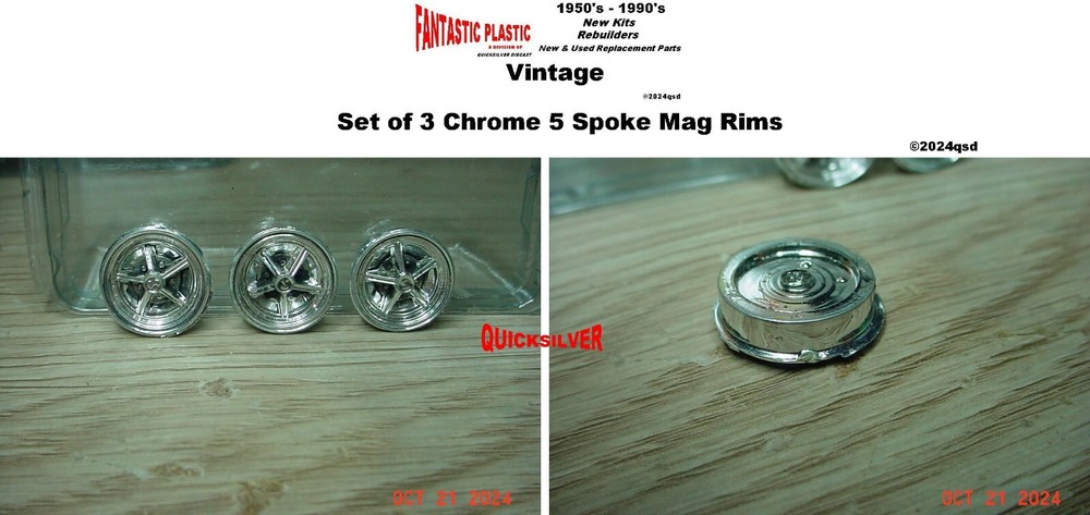 Vintage 5 Spoke Chrome Rims set of 3 1/25 Model Part fp16