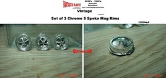Vintage 5 Spoke Chrome Rims set of 3 1/25 Model Part fp16