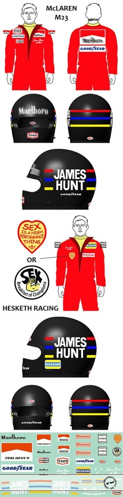 1/18 JAMES HUNT DECAL FOR HELMET & DRIVER McLAREN M23 HESKETH for PMA MINICHAMPS