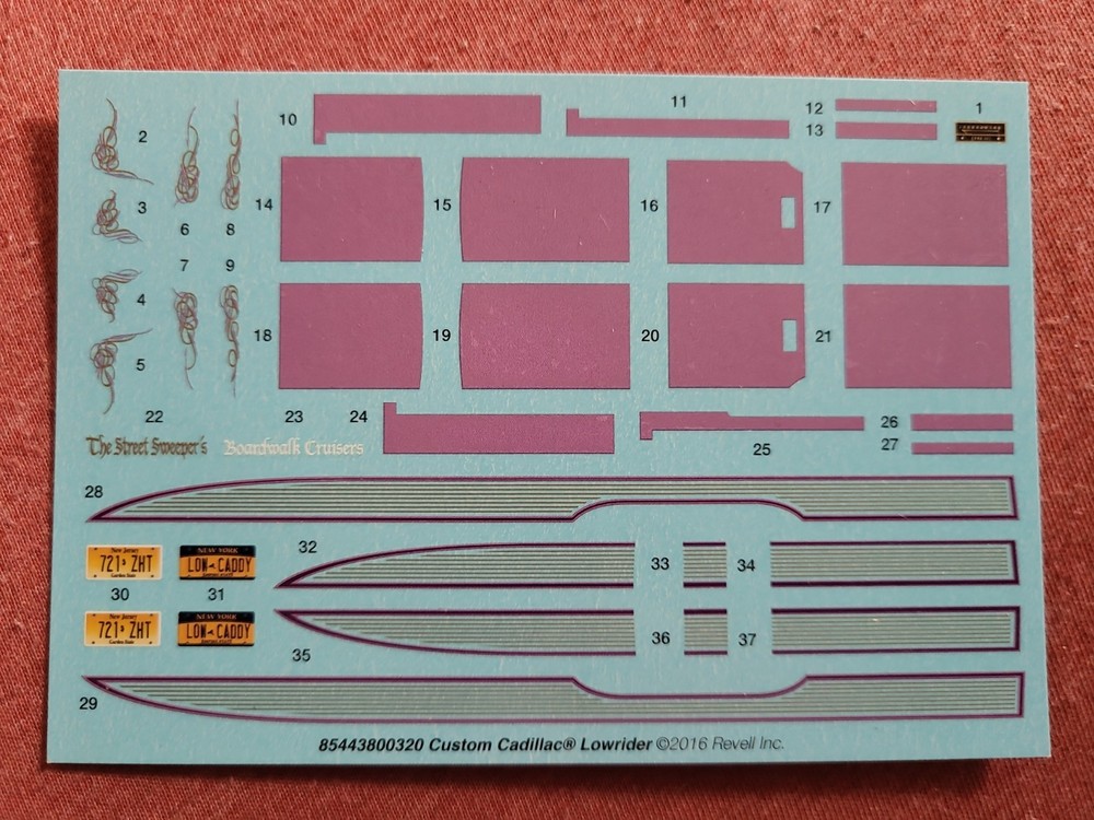 Revell 1/25 Cadillac Lowrider 85-4438 Kit Full Decals Sheet