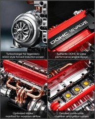 4-Cylinder Engine Model Kit for Adults, 918PCS Mini Working Model | with Moving