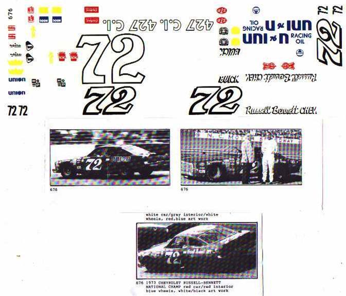 Fred Cady Decal #676 To Do The #72 73 Chevy Russell-Bennett Champion