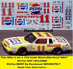 NASCAR DECAL #11 PEPSI WHITE 1983 MONTE CARLO DARRELL WALTRIP 1/24 POWERSLIDE