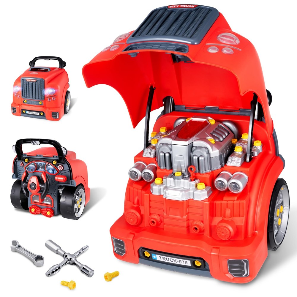 Interactive Truck Engine Toy with Removable Parts – Lights, Large, Red