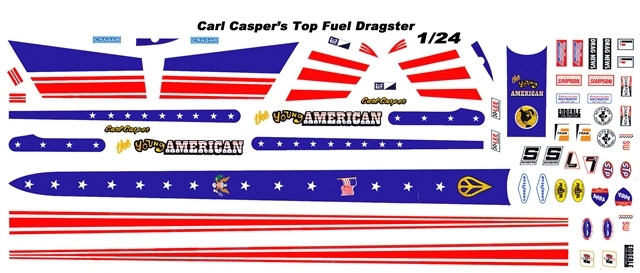 CARL CASPER’s Young American Top Fuel Dragster 1/24th – 1/25th Scale Decals NHRA