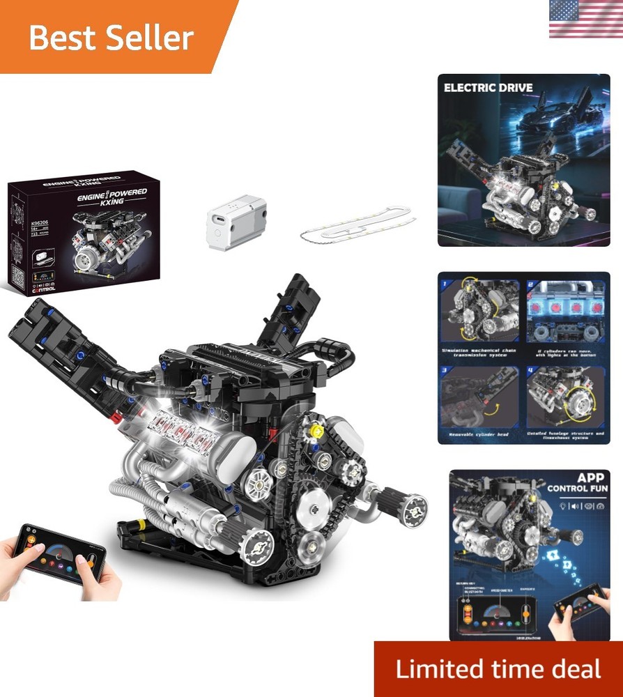 V8 Engine Model Kit with LED Lights & App Control – 715 PCS STEM Experience