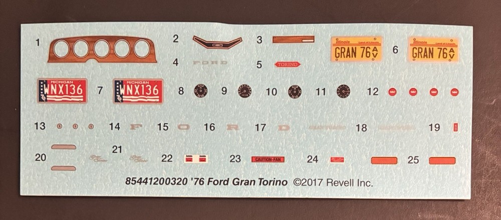 76 ford Grand Torino DECAL SHEET 1-#120 1620A Model Car Parts