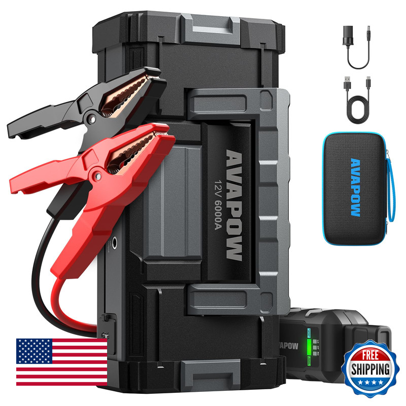 Avapow 6000A Car Battery Jump Starterfor All Gas Or Up To 12L Diesel Powerful