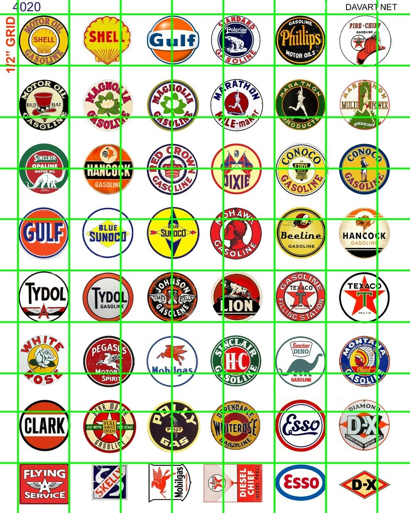 4020 DAVE’S DECALS GAS/OIL SET ROUND GARAGE DIORAMA DECALS 1/2″ W HO 1:64 & more