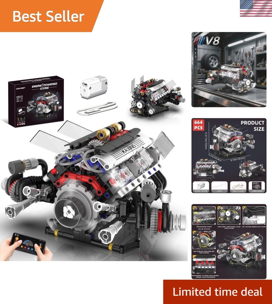 V8 Engine Kits that Works Building Sets,Car Engine Model Kit with Motor and L…