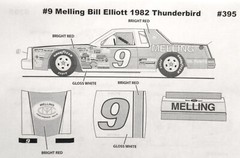 NASCAR DECAL # 9 MELLING 1982 FORD THUNDERBIRD BILL ELLIOTT POWERSLIDE 1/24
