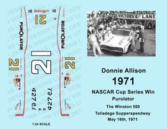 1971 #21 – 1:24 Scale Donnie Allison Winton 500 WIN – Waterslide Decals