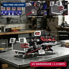 V8 Supercharged Engine Model Set MOC 8-Cylinder Car Motor Kit That Runs 1151PCS