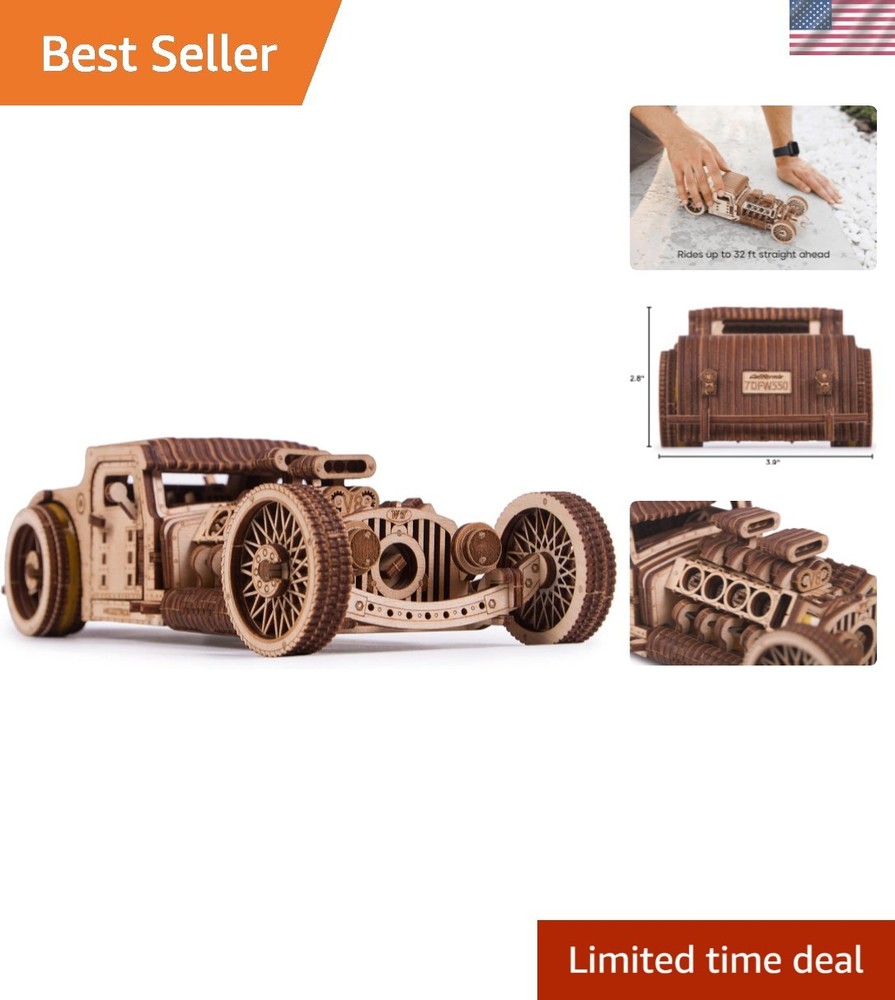 Hot Rod Wooden Model Car Kit – DIY Retro Puzzle Rides Up to 32 Feet