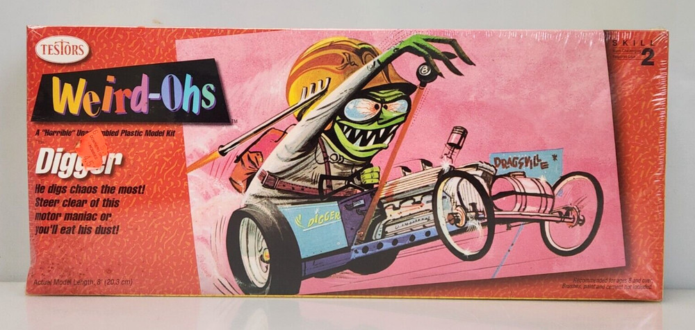 1993 Testors Weird-Ohs Digger 8″ Long Skill 2 Plastic Model Kit 730, New Sealed