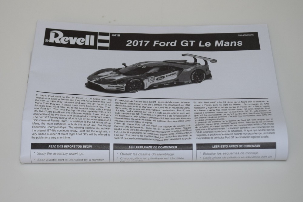 REVELL 2017 FORD GT LE MANS 85-4418 ⭐PARTS⭐ INSTRUCTION BOOKLET 1:24
