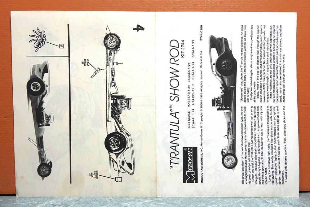 1/24 MONOGRAM “T’RANTULA” SHOW ROD # 2744 (INSTRUCTIONS ONLY)