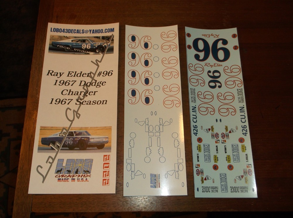 Ray Elder #96 1967 RACING FARMERS Dodge Charger 1/24th scale decals LoboGraphix