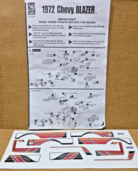 1972 CHEVY BLAZER DECALS & INSTRUCTIONS 1:25 scale AMT Model Kit PARTS