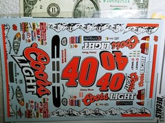 SELF ADHESIVE CLEAR STICKERS 1/24 NASCAR Dodge #40 Coors Light Beer REPRODUCTION