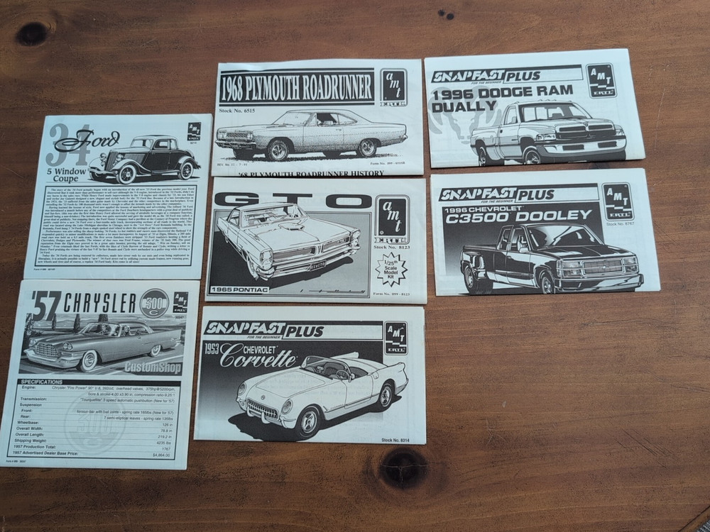 7 Instructions Manual. Vette, C3500 & Ram Dually, GTO, 300, RoadRunner, 34 Ford.
