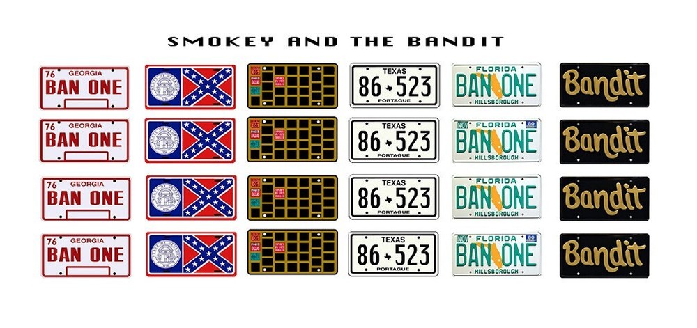 1/18 scale model movie car Smokey and the Bandit license plates tags 1:18
