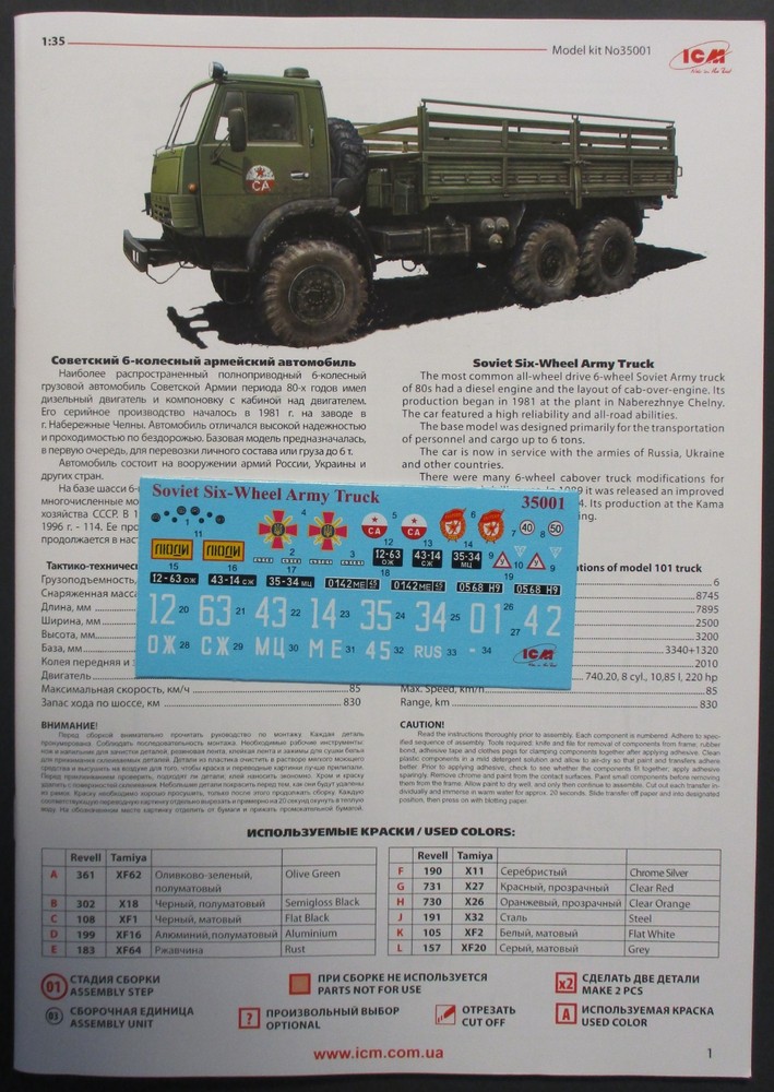 ICM 1/35th Scale Soviet Six Wheel Armored Truck – Decals from Kit No. 35001