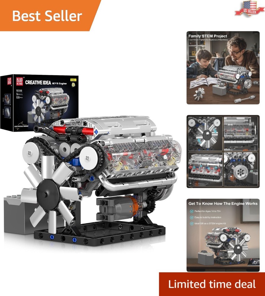 Interactive V8 Engine Model – DIY Building Kit with Moving Parts for Ages 14+