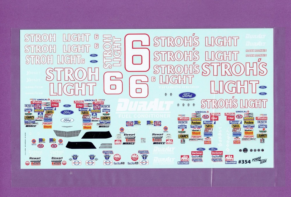 1/24 POWERSLIDE 1988-89 #6 MARK MARTIN STROH’S LIGHT FORD T-BIRD NASCAR DECAL