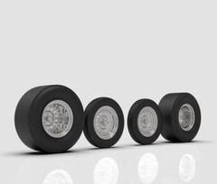 1:64 15” Pro Stock style Chrome Wheels And Tires. Car Not Available.