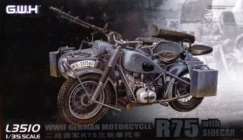 Great Wall Hobby 1/35 WWII German Motorcycle BMW R75 with Sidecar #L3510 📌USA