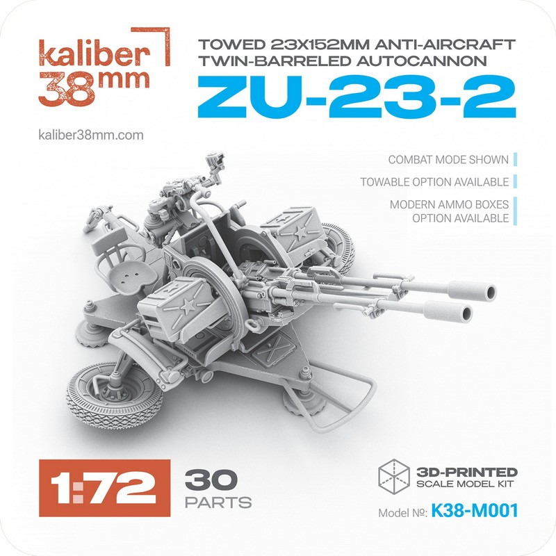kaliber38mm 1/72 Zu-23-2 Towed 23x152mm Anti-Aircraft Twin-Barreled Autocannon