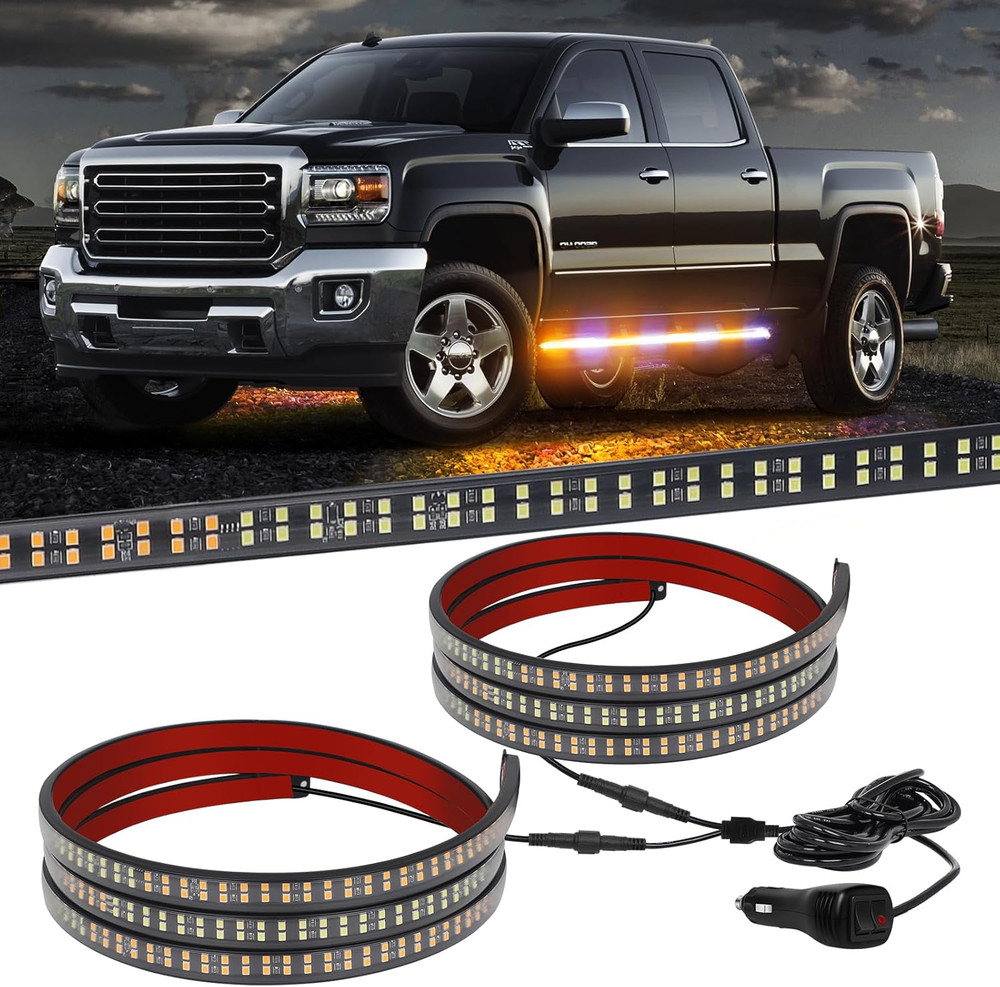 70″ LED Strobe Lights 2PCS – Amber/White Emergency Safety for Trucks & Vehicles