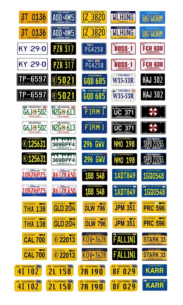 1/24 1/25 scale model car movie TV license plates tags set 4