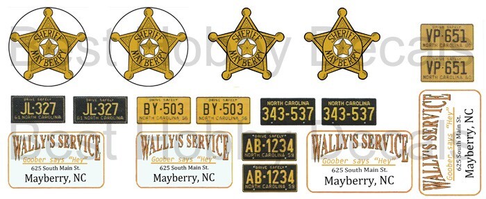 Mayberry Sheriff Andy Griffith Police Cruiser & Wally’s 1/24th – 1/25th Decals