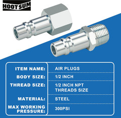 1/2” Air Hose Fittings Set, High Flow 4PCS I/M Industrial Type 1/2 Inch NPT Male