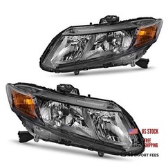 Headlight Assembly Black Housing Smoke Lens Amber Reflector Fit 12-15 Civic