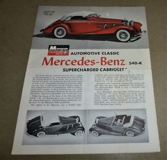 1939 Mercedes Benz 540-K, Monogram Kit #PC87, Instruction Sheet, c.1963