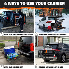 60 In. X 24 In.X 6 In. Folding Tow Hitch Mount Cargo Carrier W/ 25 Cu. Ft. Black