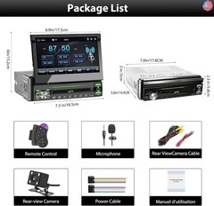 Single DIN Touchscreen Radio, Flip Up Screen Car Stereo with Bluetooth, Flip
