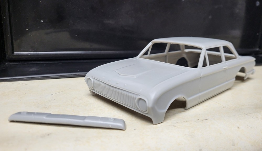 3d printed 1962 Ford Falcon Gasser stock hood model slot car body