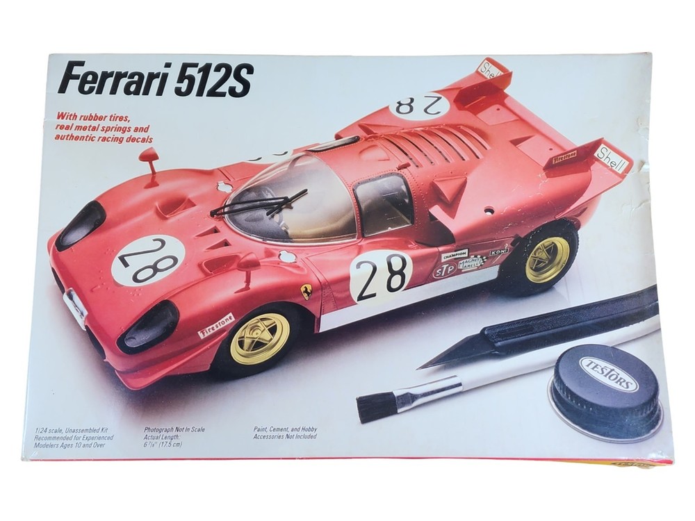 Testors 1/24 Scale Ferrari 512S Sports Race Car Model Kit #398 NEW SEALED BAG
