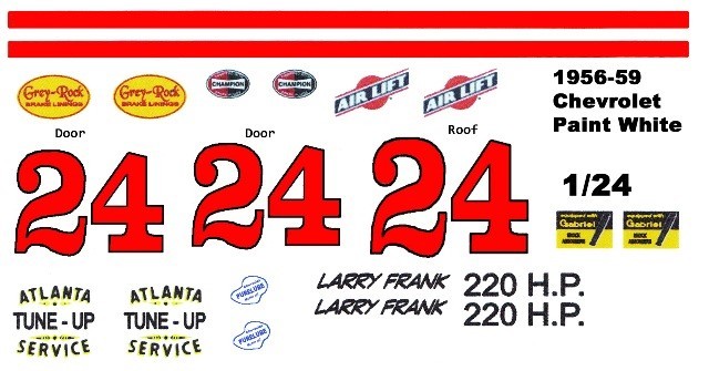 #24 Larry Franks Atlanta Tune Up 1957 1/25th – 1/24th Scale Waterslide Decals